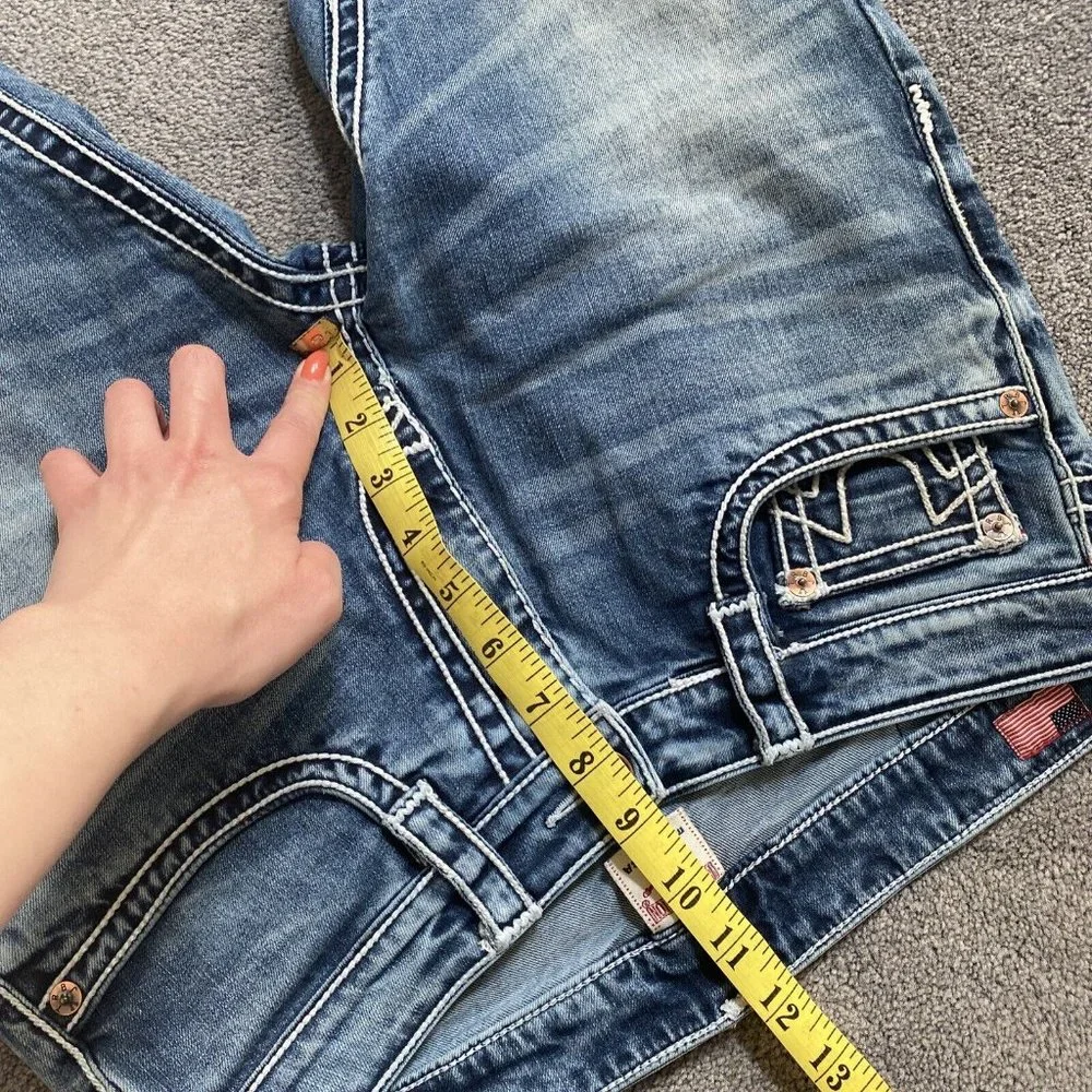 True Religion 28 Mid Rise Slim Cropped Light Wash Blue Jeans T Stitch y2k 29 - Picture 5 of 14